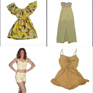 Yellow Dress & Romper Lot Womens Small Preppy Cottagecore Coquette Boho Y2K 90s